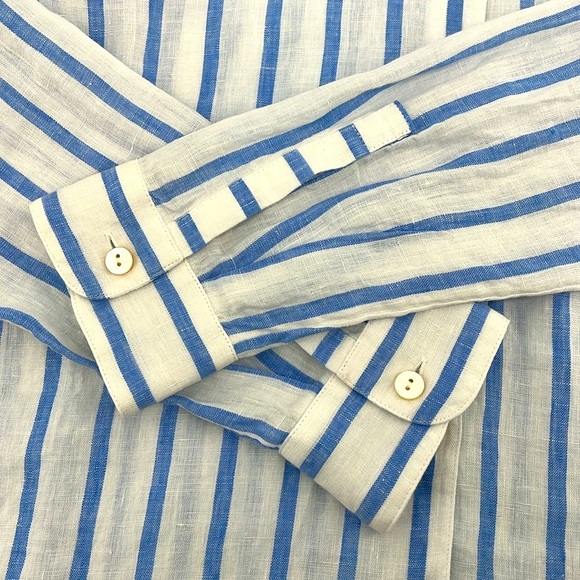 NWT J. Jill Love Linen Blue/White Stripe 100% Linen Button Down Shirt Size XS - Picture 5 of 10